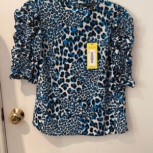 Karen Millen Black and White Puff Sleeve Ruched Blouse